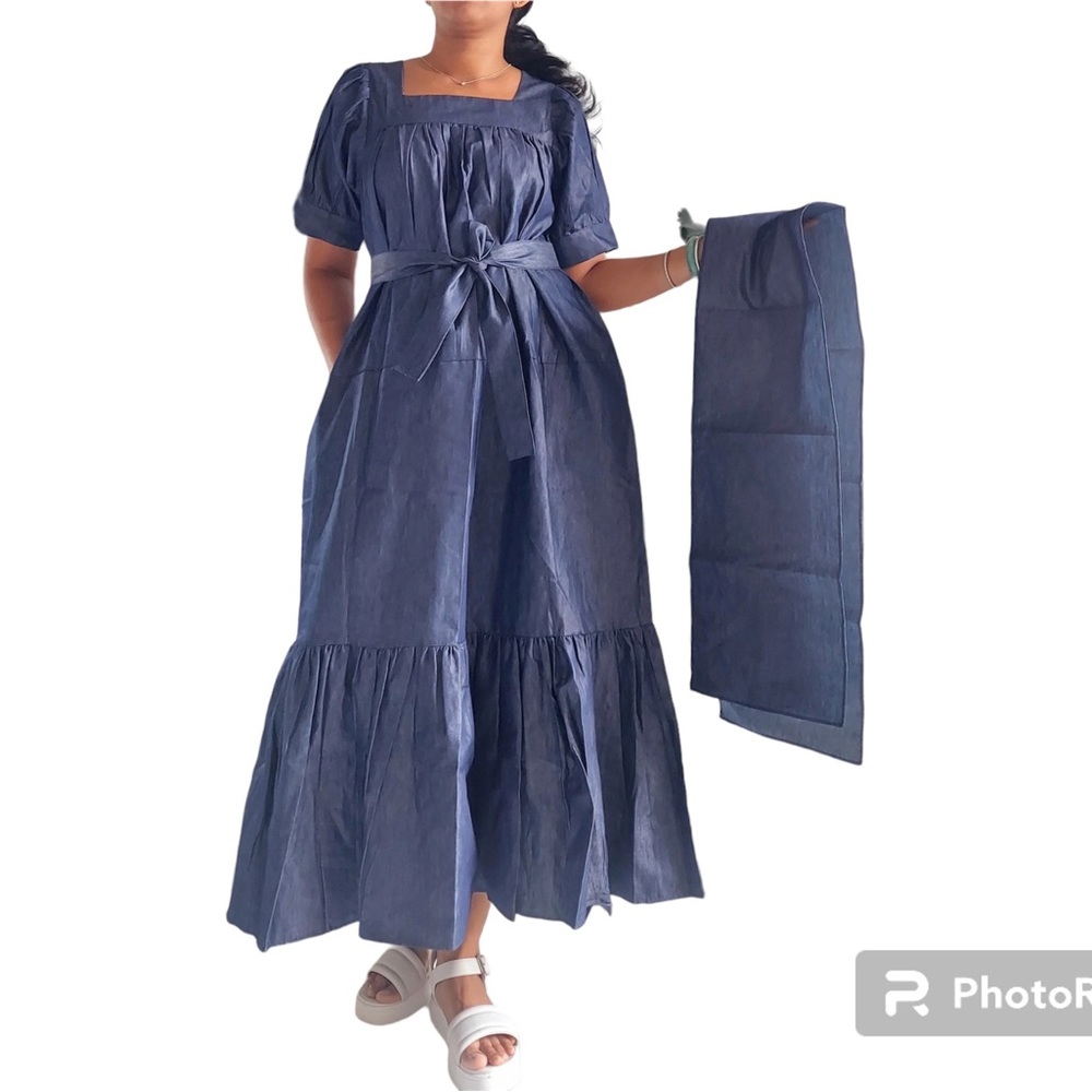 Long Denim Dress One Size Fit All 100% Cotton Wholesale Maxi Dress